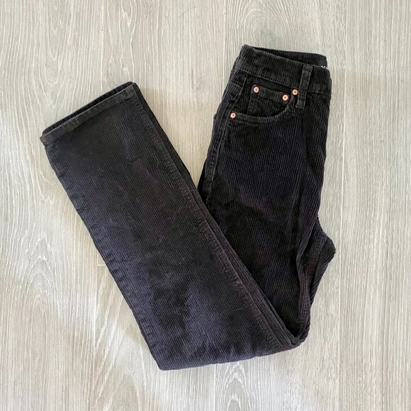 Denim Forum Arlo High Rise Straight Black Corduroy Jeans - Picture 3 of 9